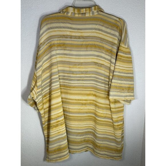 Tommy Bahama Shirt Mens Extra Large Silk Cotton Yellow Stripe Tropical Print - Picture 4 of 14